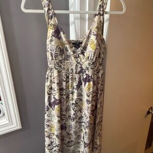 H&M Cream and Purple Floral Midi Dress